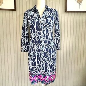 Lilly Pulitzer Ansley Collared Button Front Polo Dress Blue Bamboo